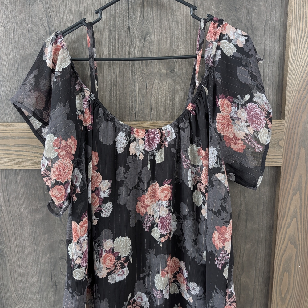 Torrid Black and Pink Floral Blouse